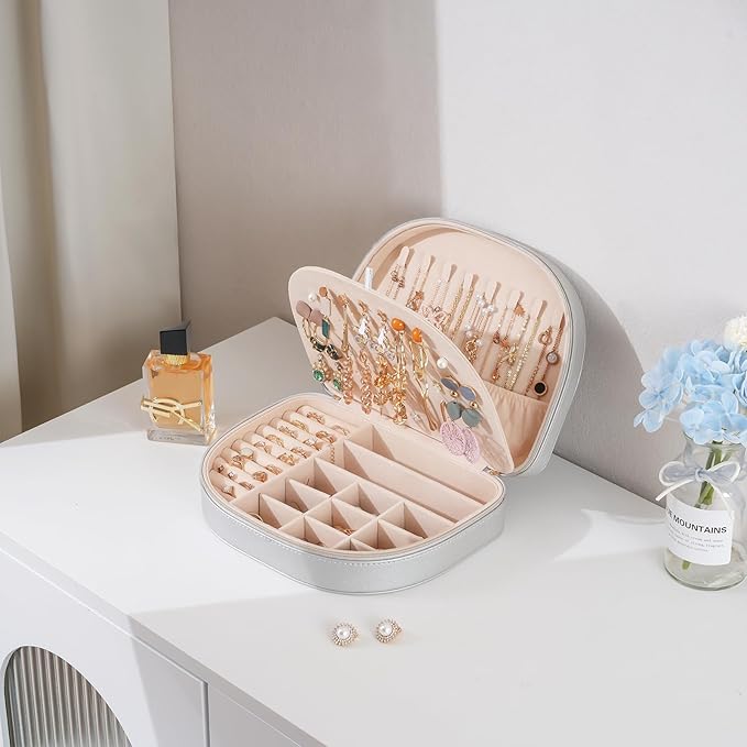 ProCase Travel Size Jewelry Box, Large Portable Seashell-Shaped Jewelry Case, 2 Layer Jewelry Organizer in PU Leather for Wom