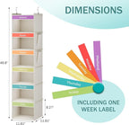 YOUDENOVA 6-Shelf Weekly Hanging Closet Organizer, Weekly Clothes Organizers for Kids with 2 Side Pockets, Beige