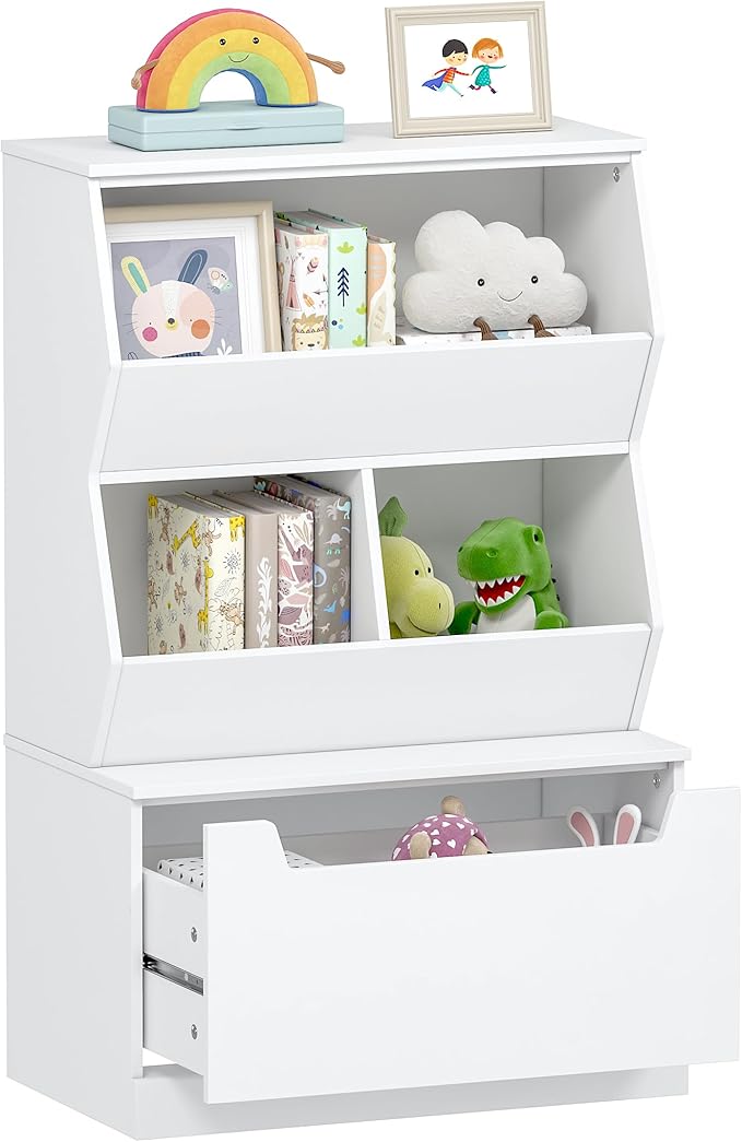 UTEX Kids Toy Storage Organizer, Bookshelf for Kids and Bookcase with Drawer, Children Open Storage Cubby for Playroom Nurser