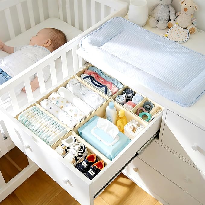 DIMJ Drawer Organizer Clothes Storage - 24 Pack Baby Dresser Organizer for Nursery Closet Organization, Fabric Drawer Organiz