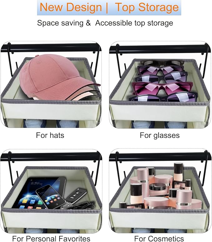2 Pack Large-Sized Hanging Shoe Organizer 10-Shelf, Sturdy Hanging Closet Organizer with 8 Side Pockets, Wider Hanging Shelve