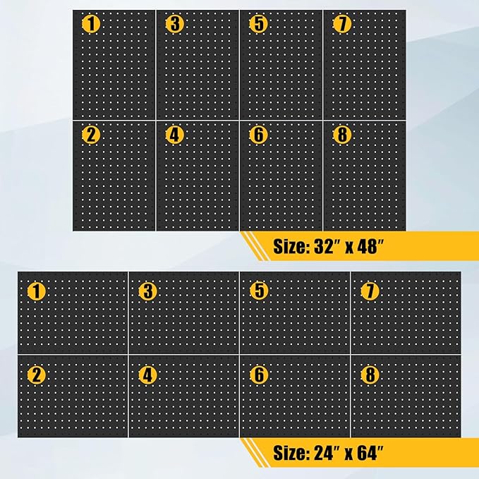 PBHEPJ 8 Pcs Metal Pegboard Panels, Heavy Duty Peg Boards for Garage and Garden Tool Storage, Includes Drywall Anchors and Sc
