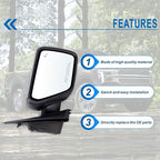 Right Passenger Side Door Mirror Compatible With 2021-2026 Ford F150 With Power Glass Manual Folding Heated Blind Spot Temperature Sensors Matte Black Replace#ML3Z17682VA (9 Pins)