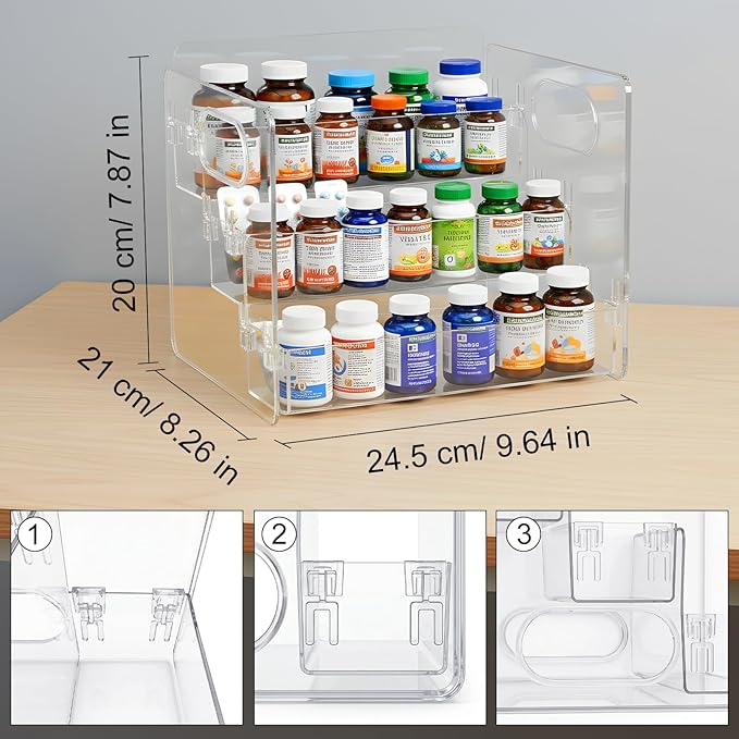 3-Tier Vitamin Storage Organizer, Organizer for Vitamin Bottles And Medicine Bottle, Vitamin Bottle Organizer for Countertop,