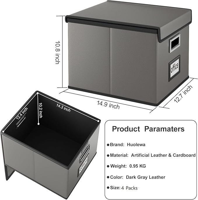 Huolewa Portable Leather File Organizer Boxes with Lids, Office Document Boxes Organizer, Filing Boxes, Decorative Small File