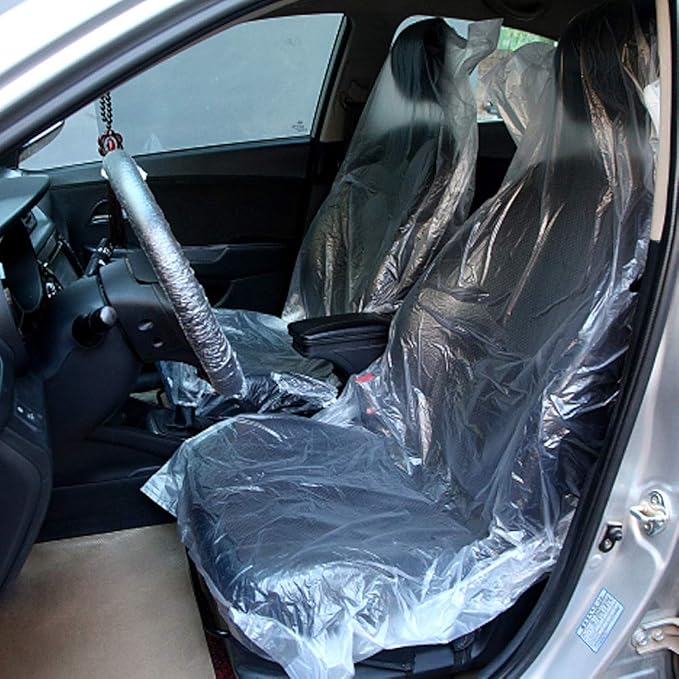 ICWEIMEI 100PCS Disposable Car Seat Covers Plastic Seat Covers for Cars Universal Disposable Clear Plastic Car Cover, Car Dis