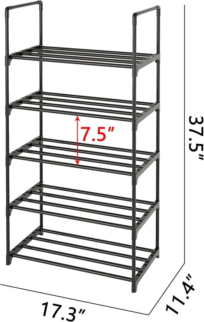 Metal Shoe Rack,Upgrade 5-Tier Stackable Shoe Stand,Narrow Shoe Storage Shelf for Shoes,Boots Entryway and Closet Hallway (wi