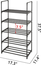 Metal Shoe Rack,Upgrade 5-Tier Stackable Shoe Stand,Narrow Shoe Storage Shelf for Shoes,Boots Entryway and Closet Hallway (wi