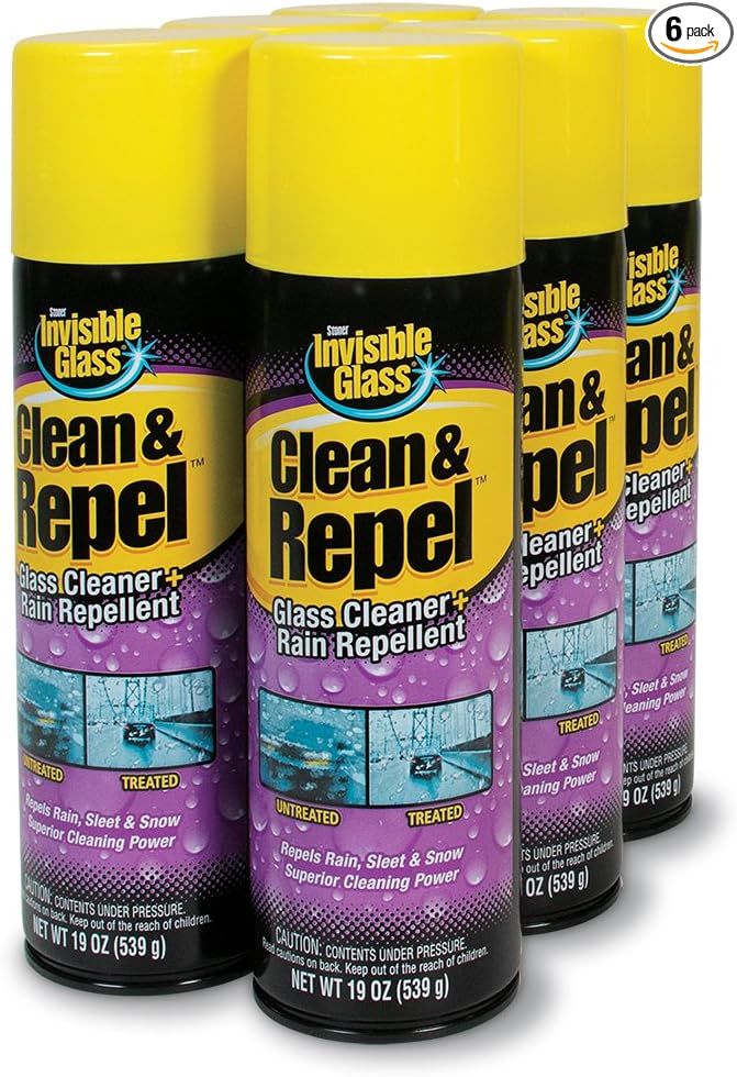 Invisible Glass 91184-6PK Clean & Repel – Aerosol Glass Cleaner and Rain Repellent, Cleans Exterior Windshields, Repels Rain,