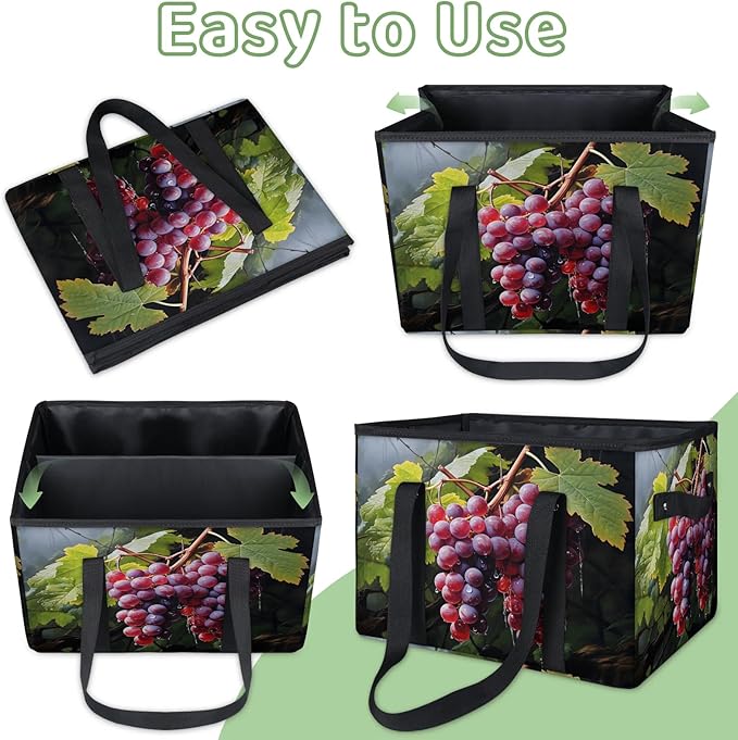 Reusable Grocery Bags Heavy Duty Shopping Bags Foldable Large Tote Bags with Long Handles & Hard Bottom
