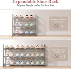Bumusty 3-Tier Expandable Shoe Rack for Closet, 18“-33” Adjustable Shoe Rack for Small Space, Small Shoe Organizer for Front 