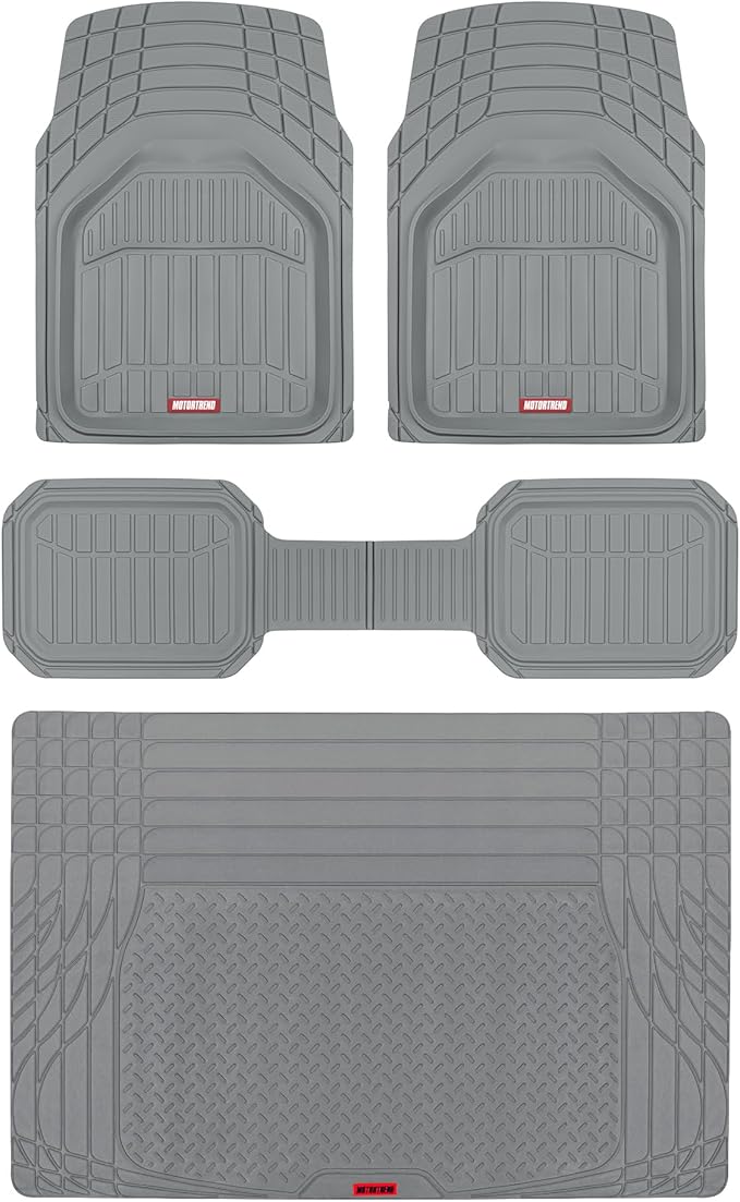 Motor Trend FlexTough Defender Floor Mats for Cars & TrunkShield Trunk Mat Set, Next-Gen Deep Dish Heavy Duty All Weather, Rubber Car Floor Mat Set for Auto Truck Van SUV
