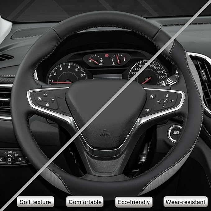 West Llama Customized Auto Car Steering Wheel Cover for Chevy Silverado,Tahoe,Equinox,Traverse,Trailblazer,Colorado(Black+Gra