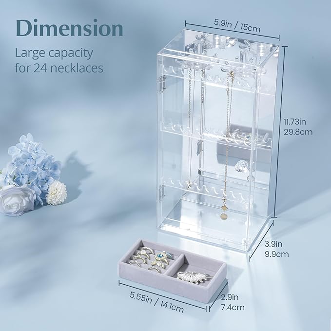 Lolalet Earring Holder Organizer, Acrylic Jewelry Organizer Rotating Clear Earrings Display Box, Dust-proof Jewelry Storage C