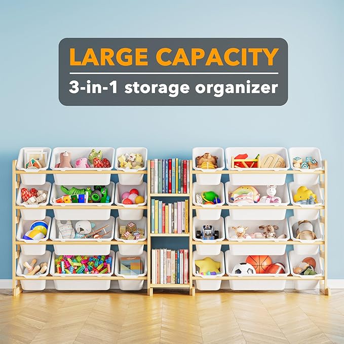 SpaceAid Large Toy Storage Organizer with 24 Bins and 3 Shelves, Toy Organizers Storage Bookshelf, Kids Bin Shelf Box Bookcas