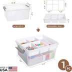 Citylife 17 QT Plastic Storage Box with Removable Tray Craft Organizers and Storage Clear Storage Container for Organizing Be