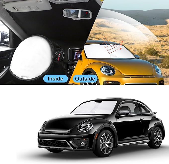 TINGLU Sun Shade for Volkswagen VW Beetle 2012-2019 Accessories Windshield Sun Shade Window Shade UV Rays Protection Sun Visor Cover with Steering Wheel Sunshade Storage Bag