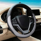 Gray Car Steering Wheel Cover, Nappa Leather, Bottom Color Blocking, Universal 14.5-15 Inch Leather Anti-Slip Breathable Auto