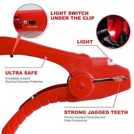 Heavy Duty Jumper Cables,6 Gauge 16 Feet Booster Battery Cable,Automotive Wires with LED Light,Alligator Clips,Carrying Bag,Safety Gloves and Iron Brush for Cars Truck
