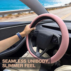 PINCTROT Nappa Leather Steering Wheel Cover for Tesla Model Y/3 Highland/Juniper, D Shaped 14 Inch Small Sized with Breathabl