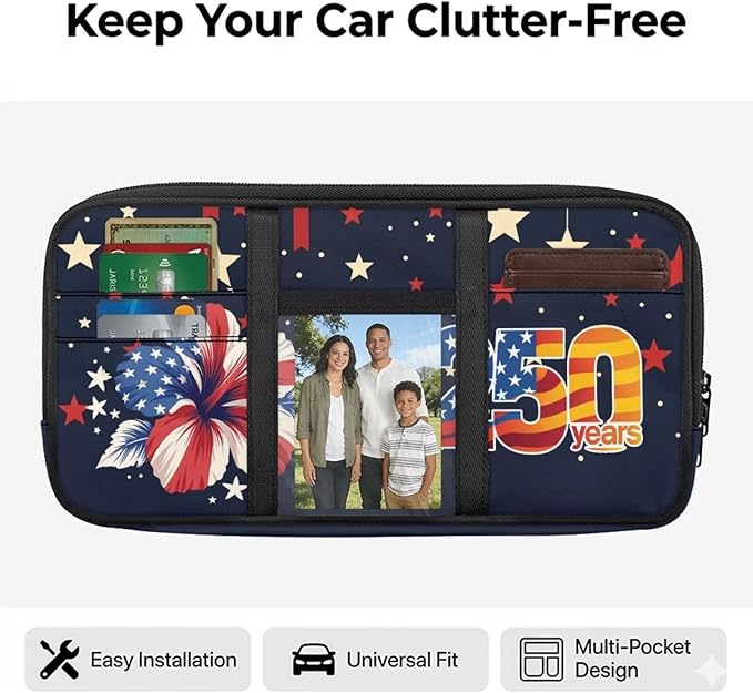250th Anniv. Zippered Car Sun Visor Organizer - Auto Accessories Document Holder with Card Holder Auto Storage Pouch with Straps and Pockets Easy Installation Universal Fit for Most Cars Suv