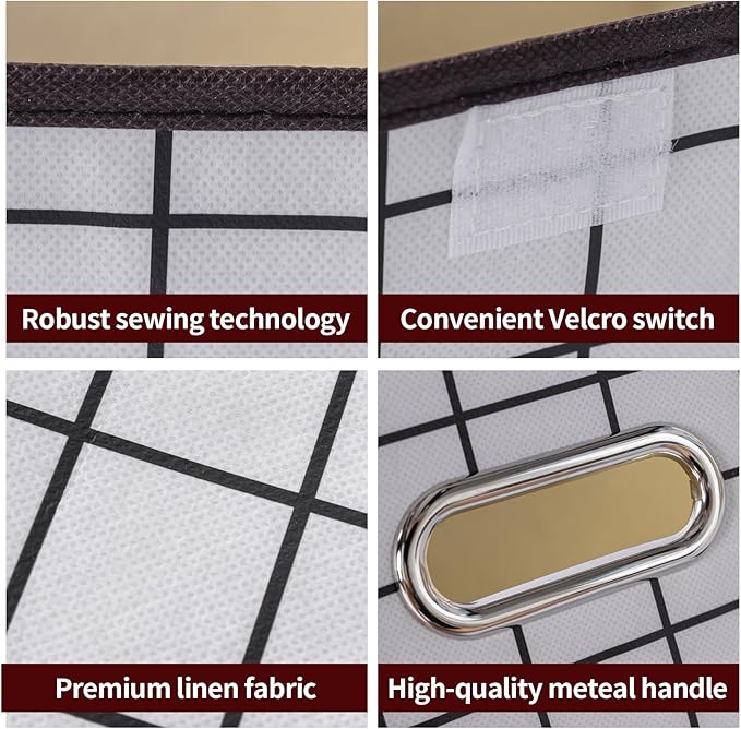 STOREONE Fabric Storage Cube Bins Foldable Organizer Container Collapsible Basket with Lids and Metal Handles, for Home, Bedr