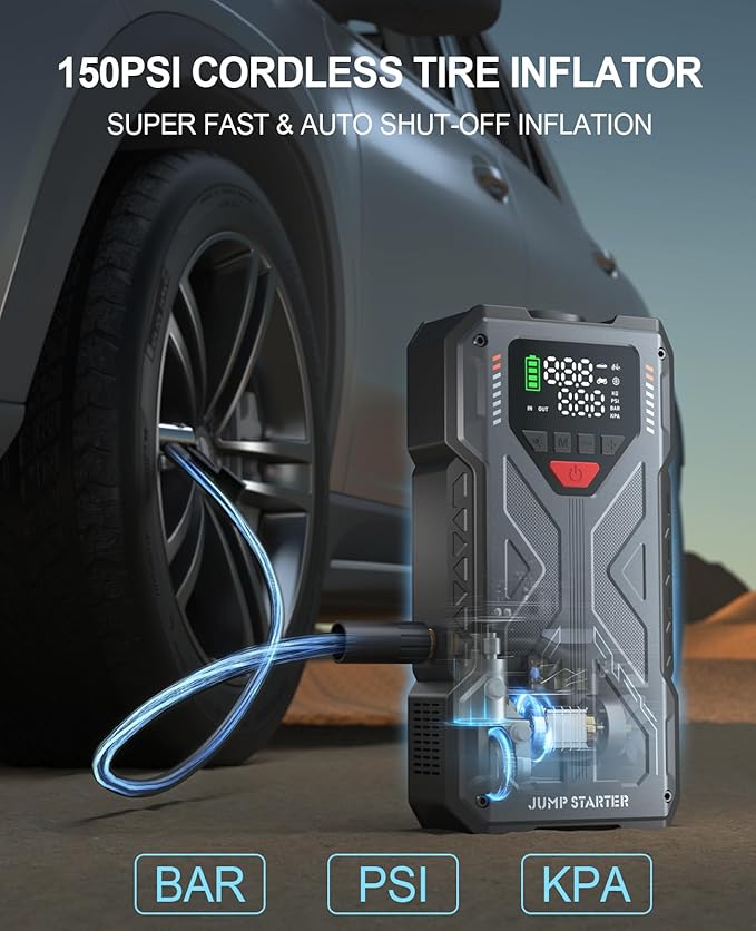 Car Battery Jump Starter with Air Compressor Portable, 150PSI 4000A Jump Starter Jumper Box for Car Battery Portable Jumper