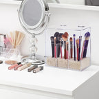 Acrylic Makeup Brush Holder with Lid - Clear Cosmetic Makeup Brush Organizer and Storage Box with Cover for Vanity - Large Ca