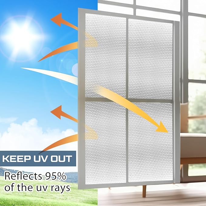 Frienda Rv Window Reflective Insulation Roll 47.2inch*50ft Double Aluminum Foil Heat Bubble Thermal Window Shade Door Cover Blackout for Garage Roof Travel Camper Skylight Shield