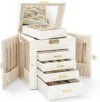 AKOZLIN 5-Tier Jewelry Box Leather Jewelry Storage Organizer with 4 Drawers Lockable for Women Girls Ring Necklace Earring Br