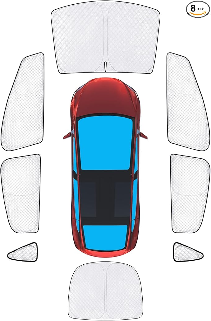 KMF 8pcs Full Sun Shades for Tesla Model X 2016-2021 Accessories,Car Window Covers Sunshade for Windshield Side Rear, UV Block and Blackout Privacy for Car Camping Outdoor