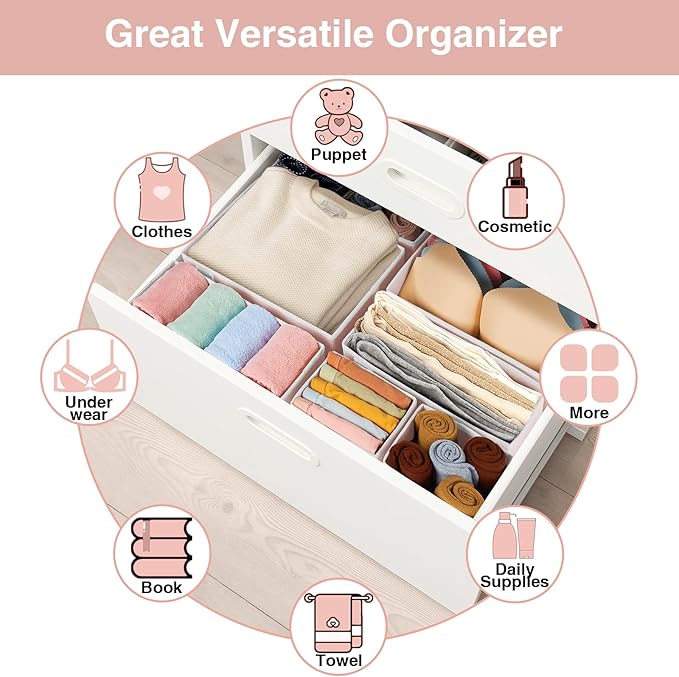 Criusia 8 Pack Underwear Drawer Organizer, Drawer Organizer Clothes, Foldable Cloth Storage Box Closet Dresser Drawer Divider