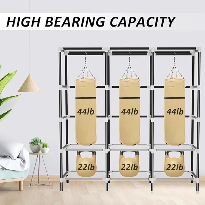 LOKEME Wardrobe Closet,Portable Closet for Bedroom Steel Pipe Diameter 19mm Strong and Sturdy Grey Portable Closets for Hangi