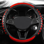 3D Massage Red Carbon Fiber Leather Steering Wheel Cover, 14.5-15 Inch Non-Slip Breathable Microfiber Car Steering Wheel Prot