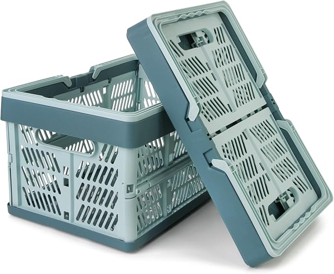 Domiella 2-Pack Foldable Storage Baskets, Collapsible PP Crates with Handles - 20L Capacity, Strong and Portable for Home Org