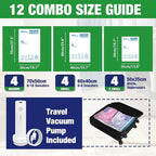 Travel Vacuum Bags with Electric Pump, Vacuum Travel Bags for Luggage and Suitcase, Combo 12 Pack