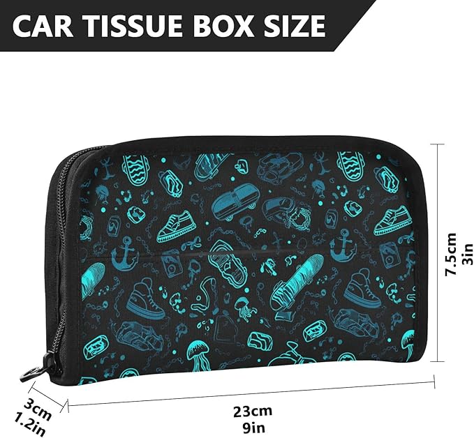 Car Tissue Holder Car Visor Organizer Tissue Box Holder for Car Sun Visor Organizer with Car Vehicle Accessories Essentials Interior for Women Men Black Skateboard Sneaker Jellyfish