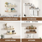 Fun Memories Nursery Book Shelves Set of 4, 24 Inch Solid Wood Wall Book Shelves, Kids Room Floating Shelves Organizer & Toy 
