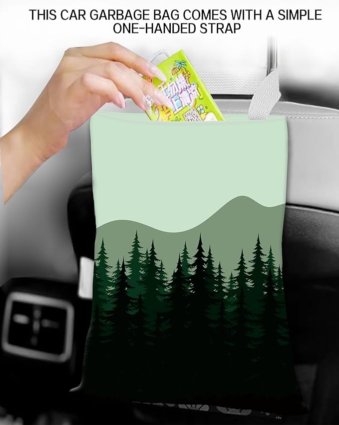 Car Garbage Can, Hanging Car Trash Can Bag for Vehicle, Travelling, Camping, Cute Car Back Seat Organizer, Dark Mountain