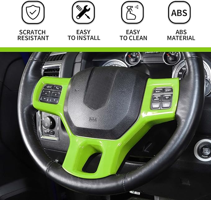Hoolcar Interior Steering Wheel Cover ABS Trim Compatible with 2010-2017 Dodge RAM Accessories, Light Green