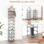 LANTEFUL Narrow Shoe Rack 10-Tier Tall Shoe Organizer Skinny Shoe Shelf Storage for 10-15 Pairs Shoe and Boot, Space Saving C
