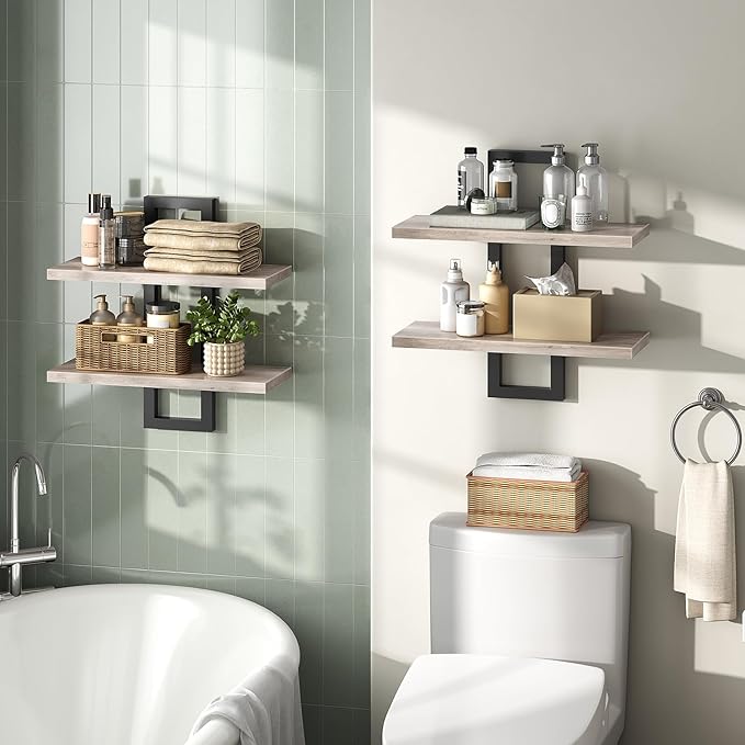 HOOBRO Floating Shelves and Console Table Bundle, Wall Mounted Shelf Set of 2, 15.7" Narrow Entryway Table with Charging Stat