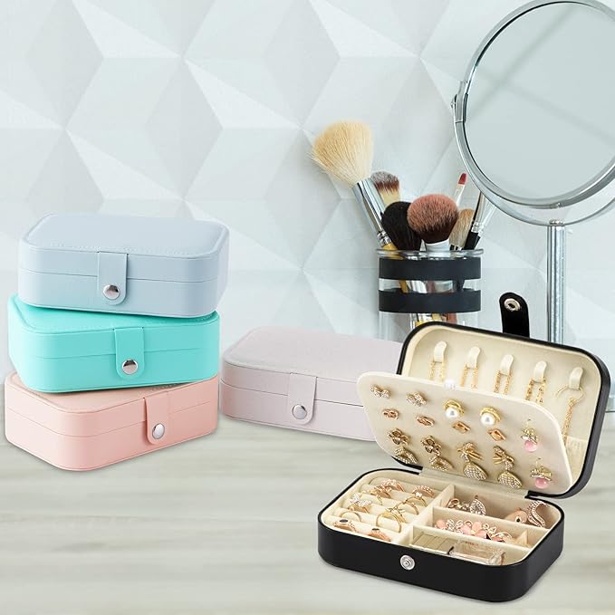 Travel Jewelry Box, PU leather Small Jewelry Organizer For Female Girls, double layer portable mini travel case for storing e