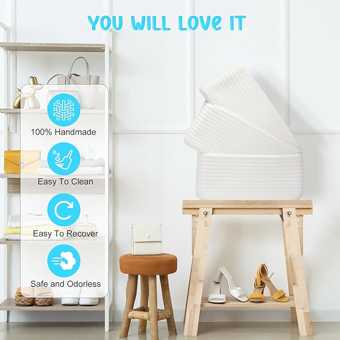 3-Pcs Shelf Baskets for Organizing, Closet Organizer Bins, Small Woven Baskets, Rope Toy Basket, Storage Basket for Shelves, 