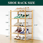 Smiry Shoe Rack, 4 Tier Small Bamboo Shoe Organizer, Stackable Free Standing Wooden Shoe Storage Shelf for Closet, Entryway, 