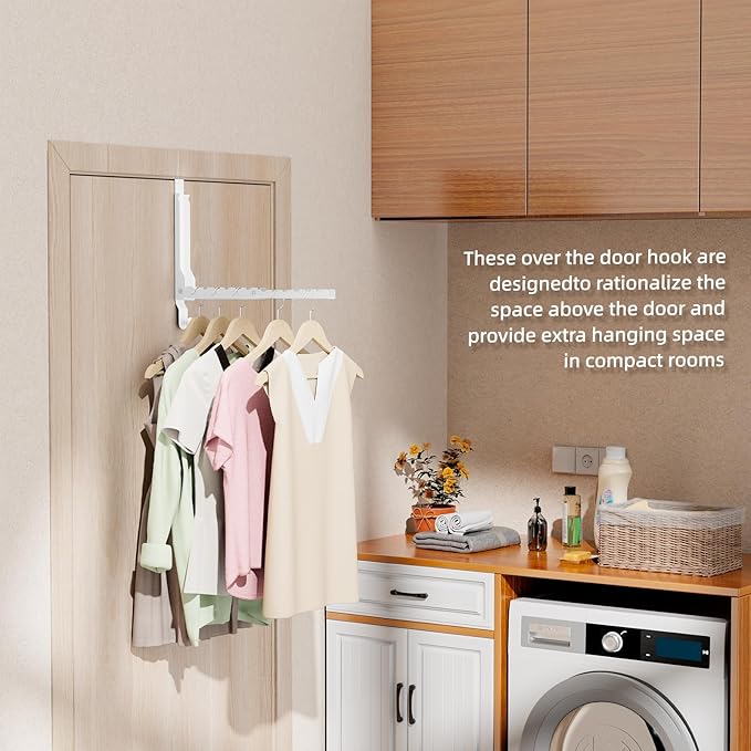 Over The Door Hanger Folding Clothes Drying Rack, Double Fold Hanging Door Hooks Coat Rack with Hooks for Indoor Laundry Room