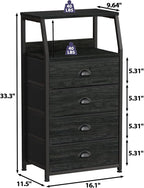 Furnulem Tall 4 Drawers Dresser, Vertical Storage Tower Black Dresser for Bedroom, Hallway, Entryway, Nursery, Closet Organiz