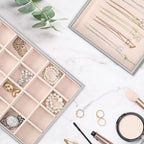 Voova Stackable Jewelry Organizer Tray with Lid, PU Leather Jewelry Storage Holder for Drawer Inserts, Jewellery Display Box 
