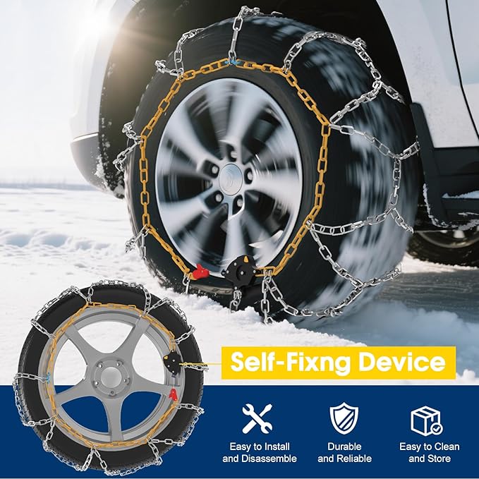 Auto-Fixing Snow Chains, 30s Quick Fit Easy Installation Tire-Chains, Portable Reusable High Carbon Steel Anti Slip Tire Chai