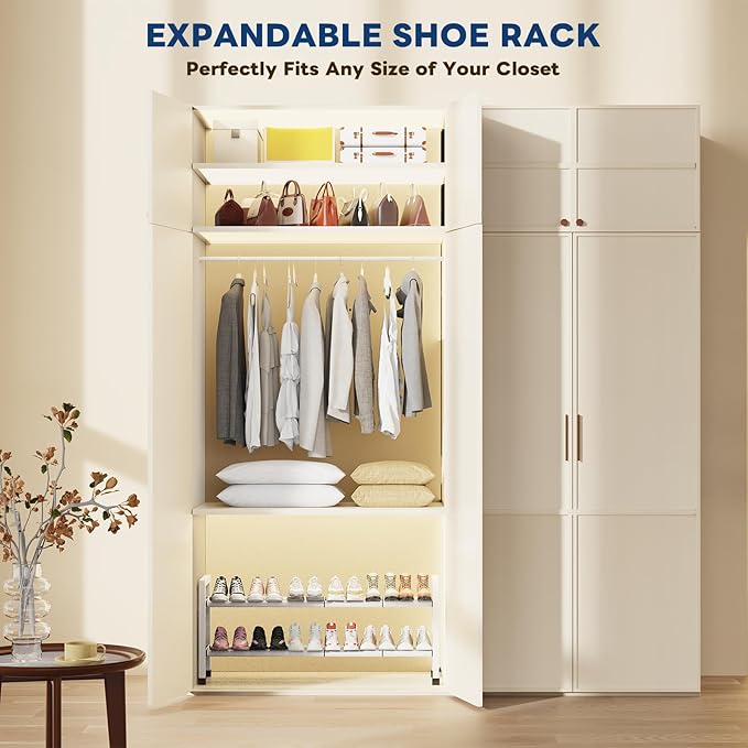 Mavivegue Expandable Shoe Rack, 2-Tier 19"-43.3" Adjustable Shoe Rack for Closet,Hall Entryway,Front Door,Garage, Sturdy Stee